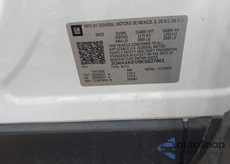 2019 Chevrolet Equinox Lt from USA, damaged, VIN 3GNAXKEV9KS637861